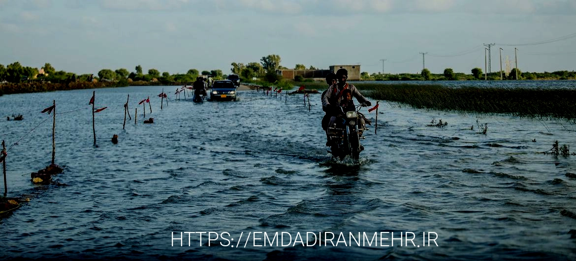 سیلاب در منطقه Umerkot، استان سند، پاکستان.